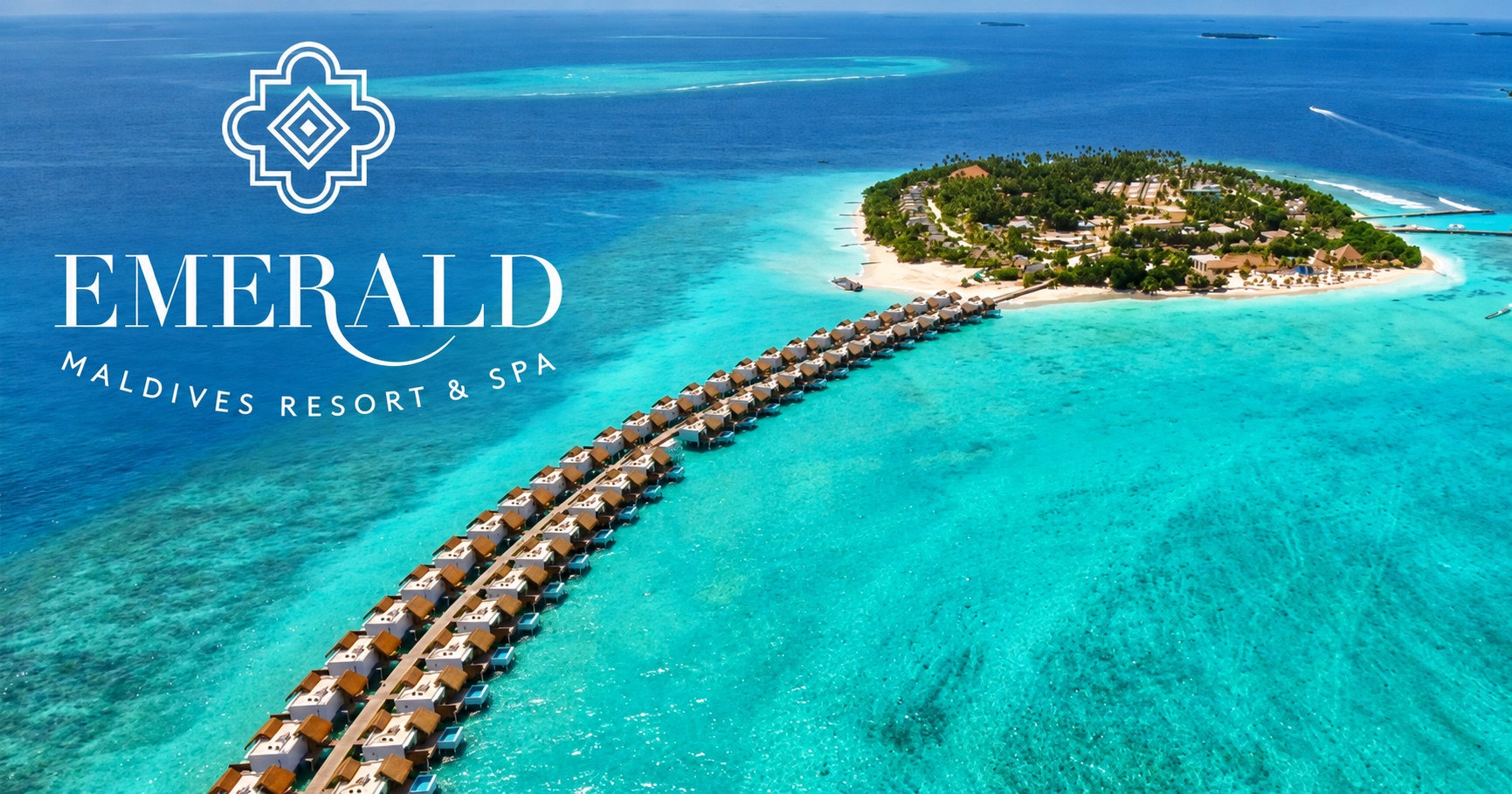 Остров Emerald Maldives — ИИ-иллюстрация по официальному снимку с логотипом